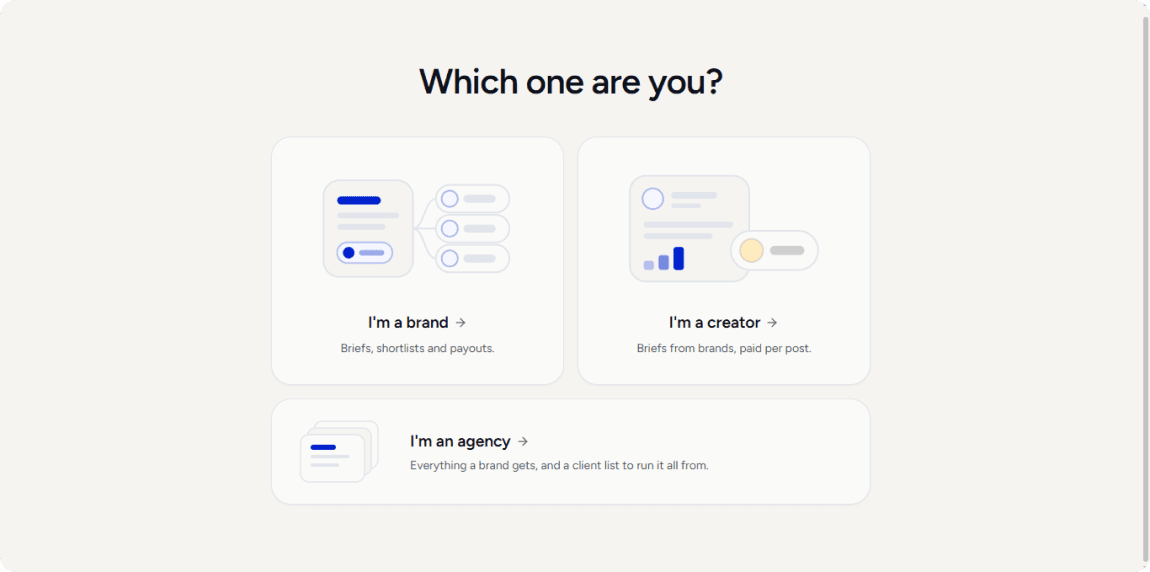 Onboarding asking which one are you