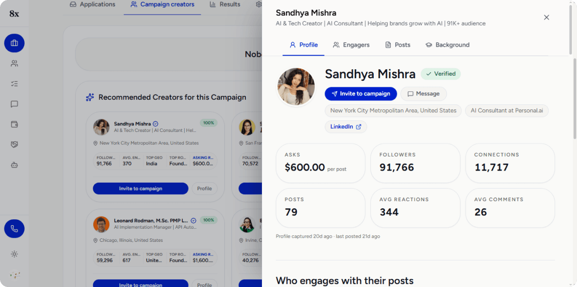 Creator profile panel