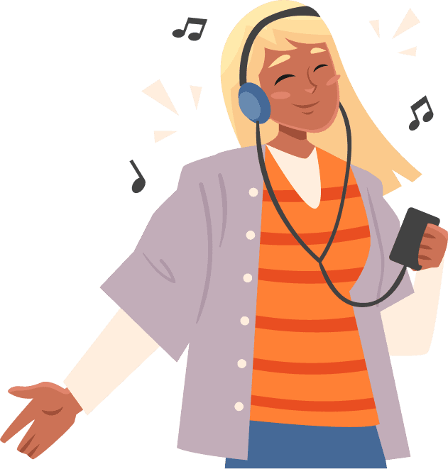 Illustration of a listener wearing headphones